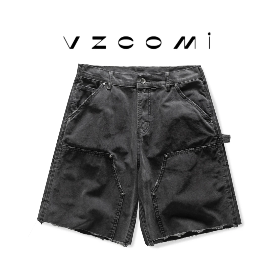 25SS马拉重工水洗磨毛破坏流苏工装牛仔伐木短裤男潮美式高端牛仔