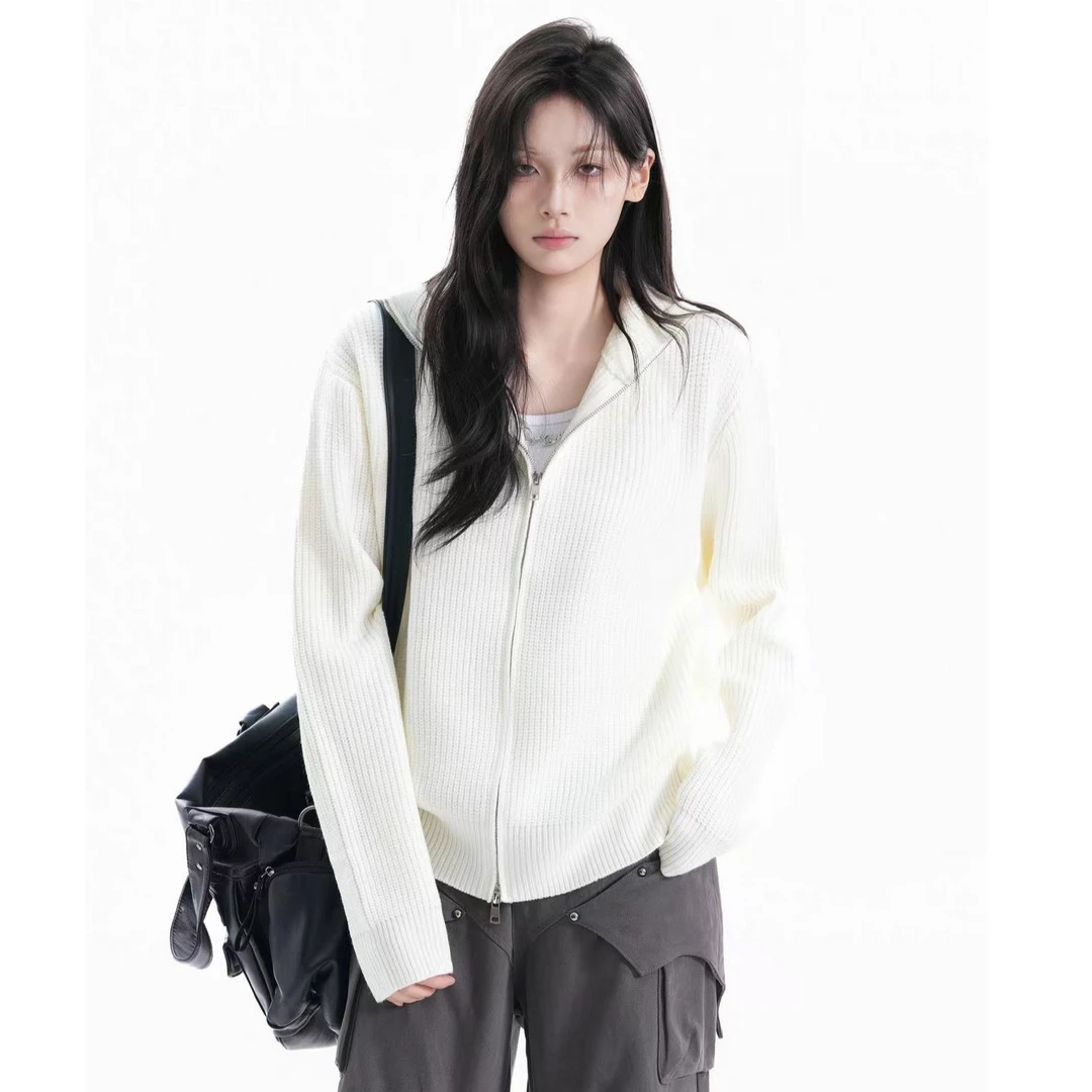 呆呆姐 秋季慵懒风针织拉链重磅开衫连帽卫衣！超百搭