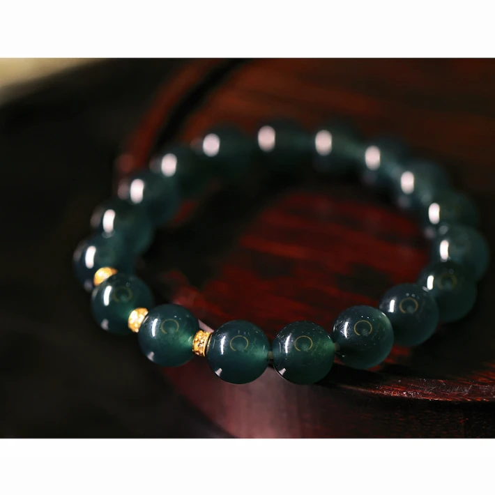 高定设计款18K金天然A货翡翠收藏级传承圆珠手串KBR1218003