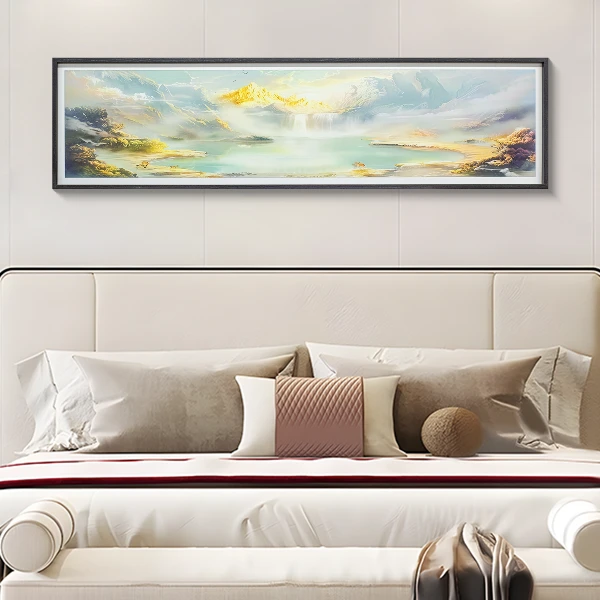 新中式风景画聚宝盆轻奢床头装饰画高级感挂画客厅高端山40150