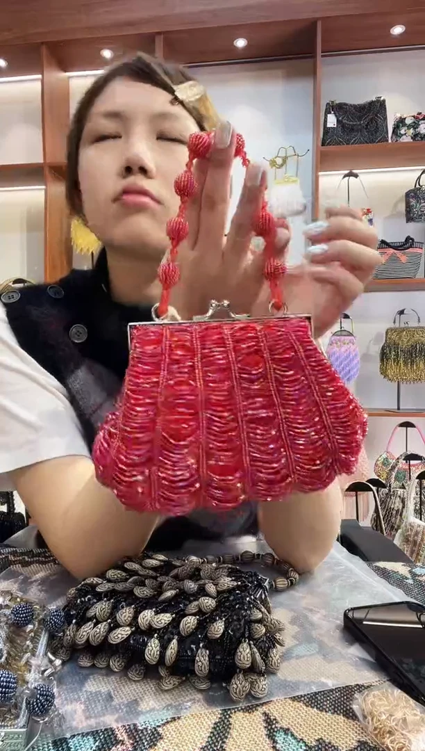 织物20号（多色可选）手工珠珠包包腋下斜跨包手拿包手提晚宴包