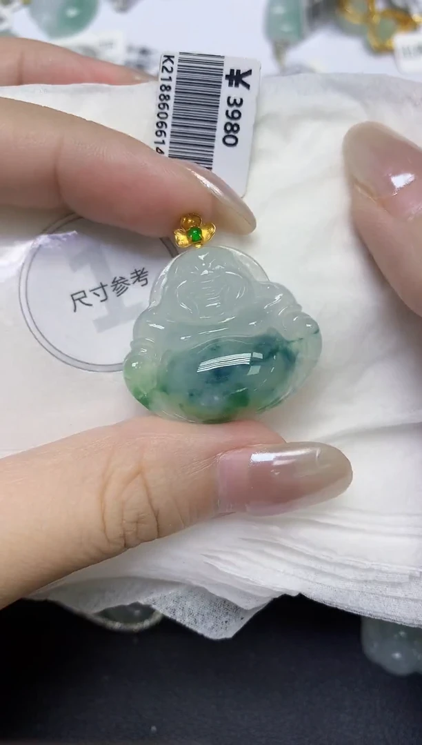 颈饰18K金镶嵌翡翠天然缅甸翡翠A货百元以上9元证书费自理