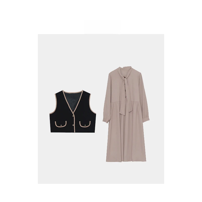 【狂欢价】2242加肥加大码气质两件套装连衣裙子马甲连衣裙套装