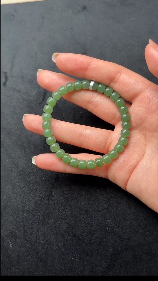 颈饰未镶嵌和田玉018-鹅梨-碧玉老形手串-N1955-1224