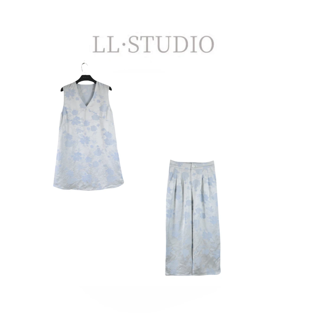 妙兮·LL夏季新款休闲宽松时尚设计款提花背心+长裤套装*20251140