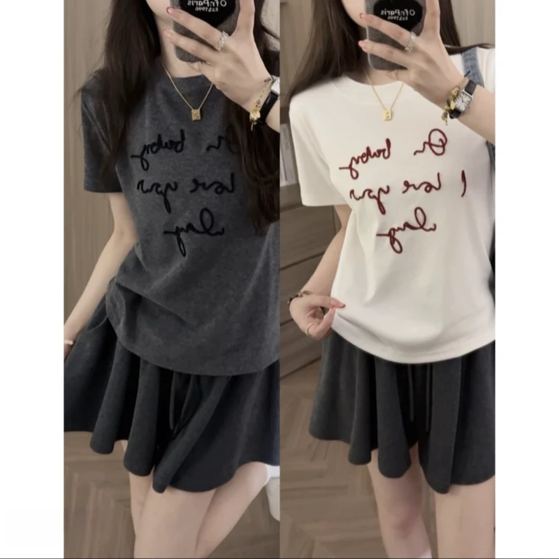 大码女装微胖mm梨形身材短袖T恤短裤显瘦遮肚子藏肉休闲套装夏季