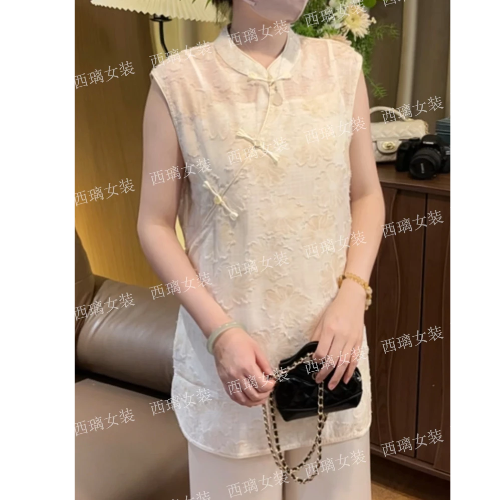 【夏花】夏季无袖新中式小衫中国风T恤复古上衣小衫网红斜襟