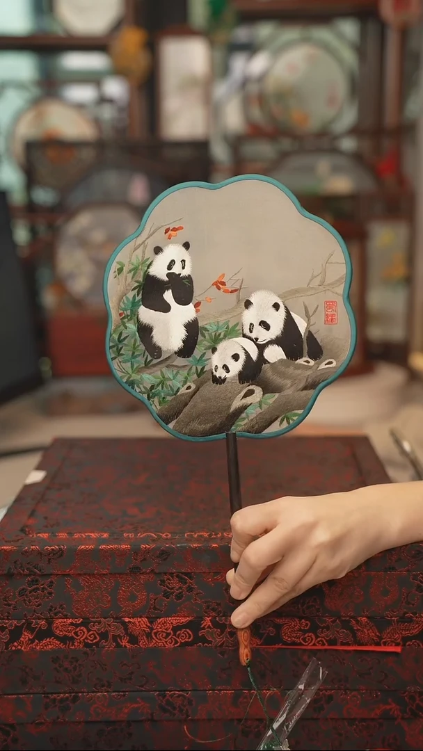 扇子团扇 绣花双面非遗