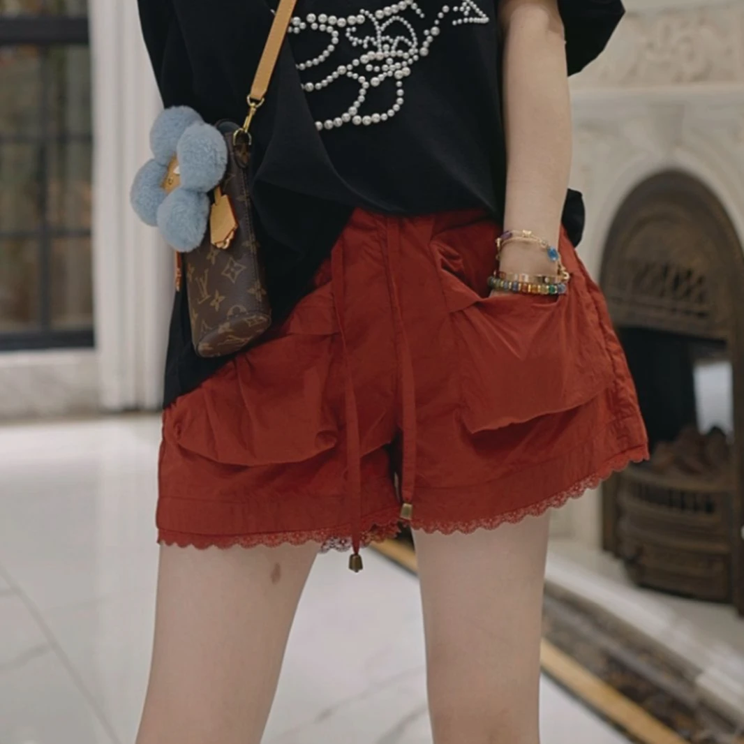 包嫂-【W6000红色短裤】全印新款春夏季显瘦辣妹ins水洗