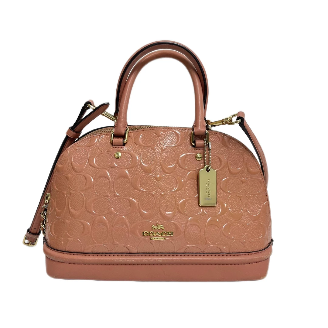 95新 COACH/蔻驰 粉色漆皮压花单肩手提斜挎贝壳包 SH-3565-A-