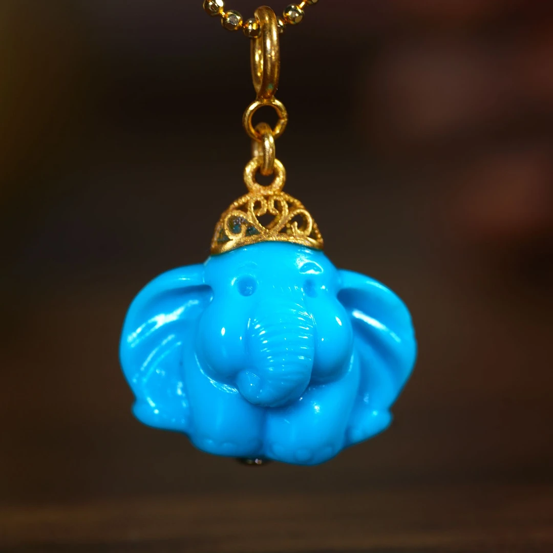 【婧婧精选】臻品 · 18K金原矿绿松石象神吊坠不含链 多样性发≈12MM