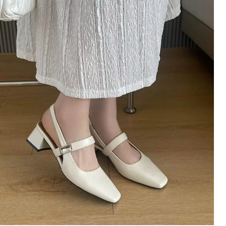夏季法式粗中跟百搭单鞋