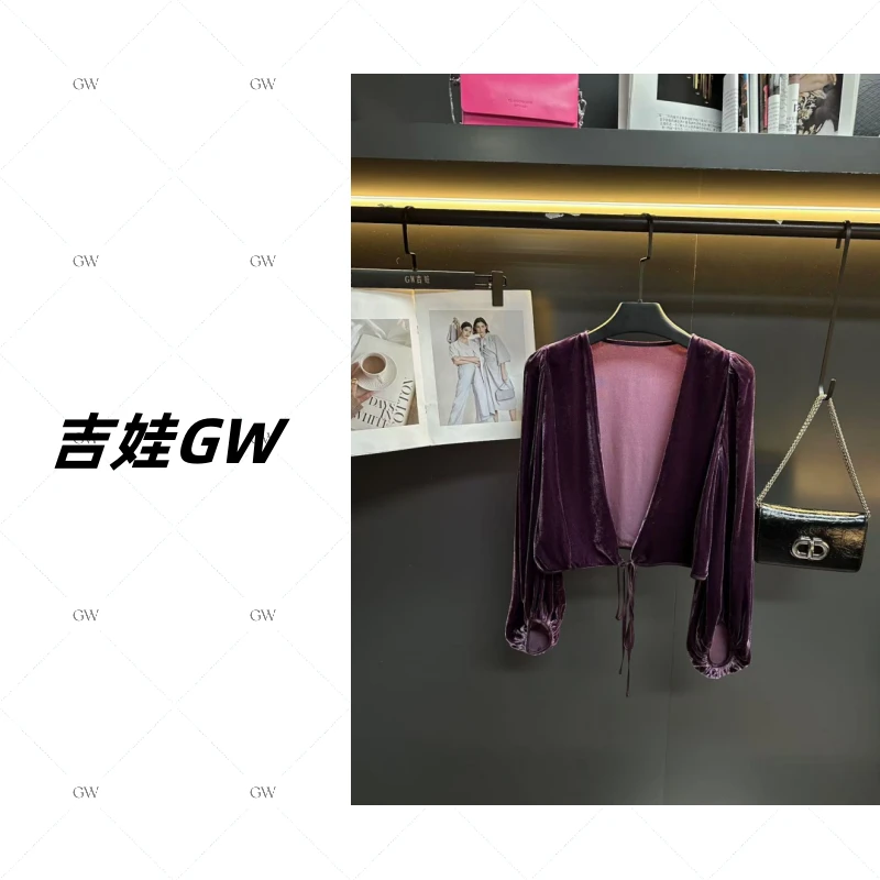 GW新款气质百搭时尚显瘦丝绒上衣开衫外套24C-166