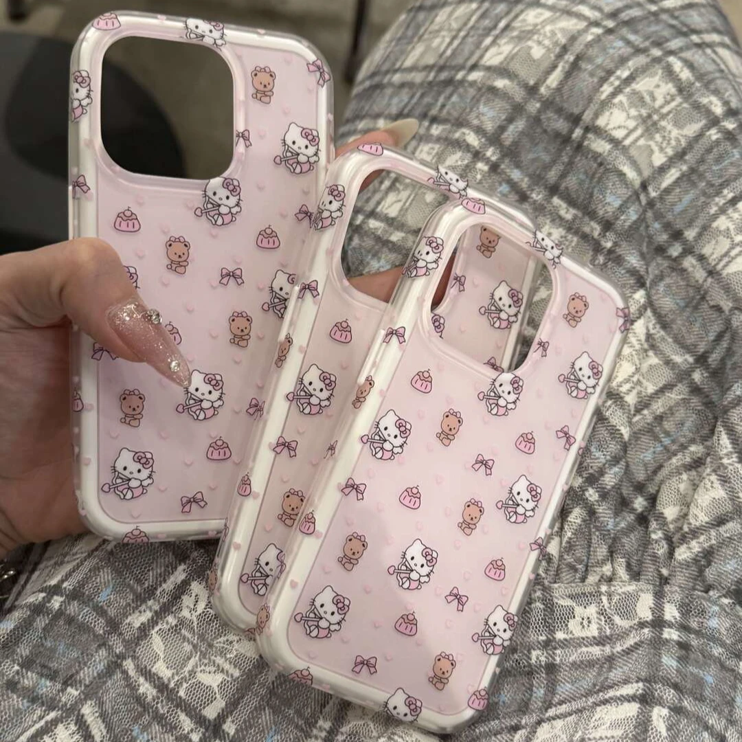 卡通满屏爱心小熊kt猫适用苹果16手机壳iphone15可爱14promax女13
