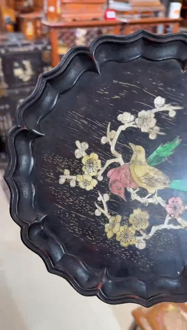 木木头款紫檀喜鹊登梅圆茶盘88.8888