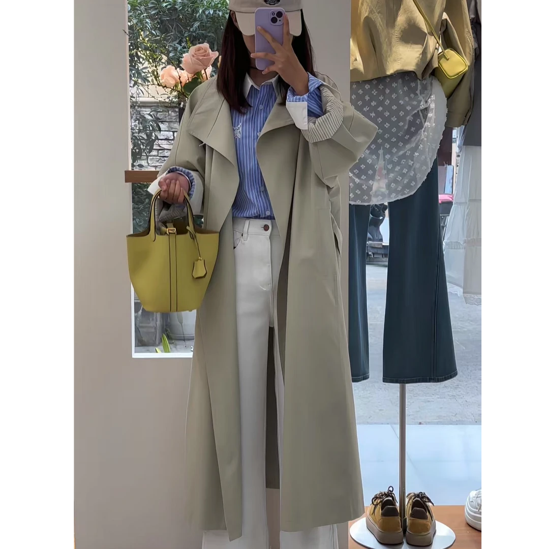 【一粒扣长款风衣】春季立领休闲时尚风气质高品质长款系带风衣外套