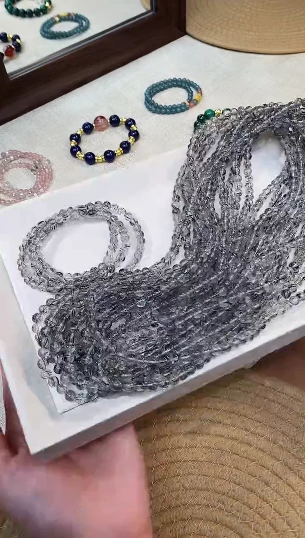 合金手链水晶黑发晶素圈手串三圈5mm多样性发一