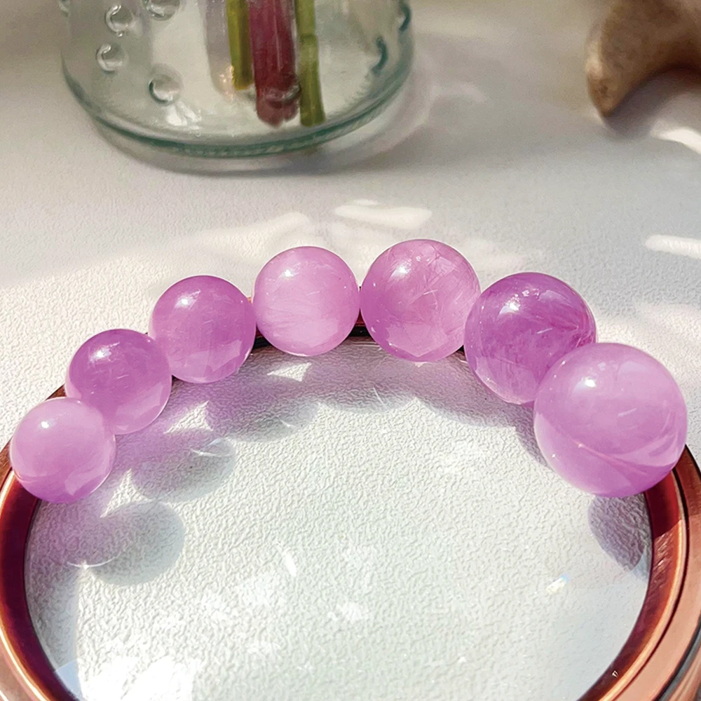 DZ10天然紫锂辉单珠圆珠紫色散珠diy手串手链配件多样性发一