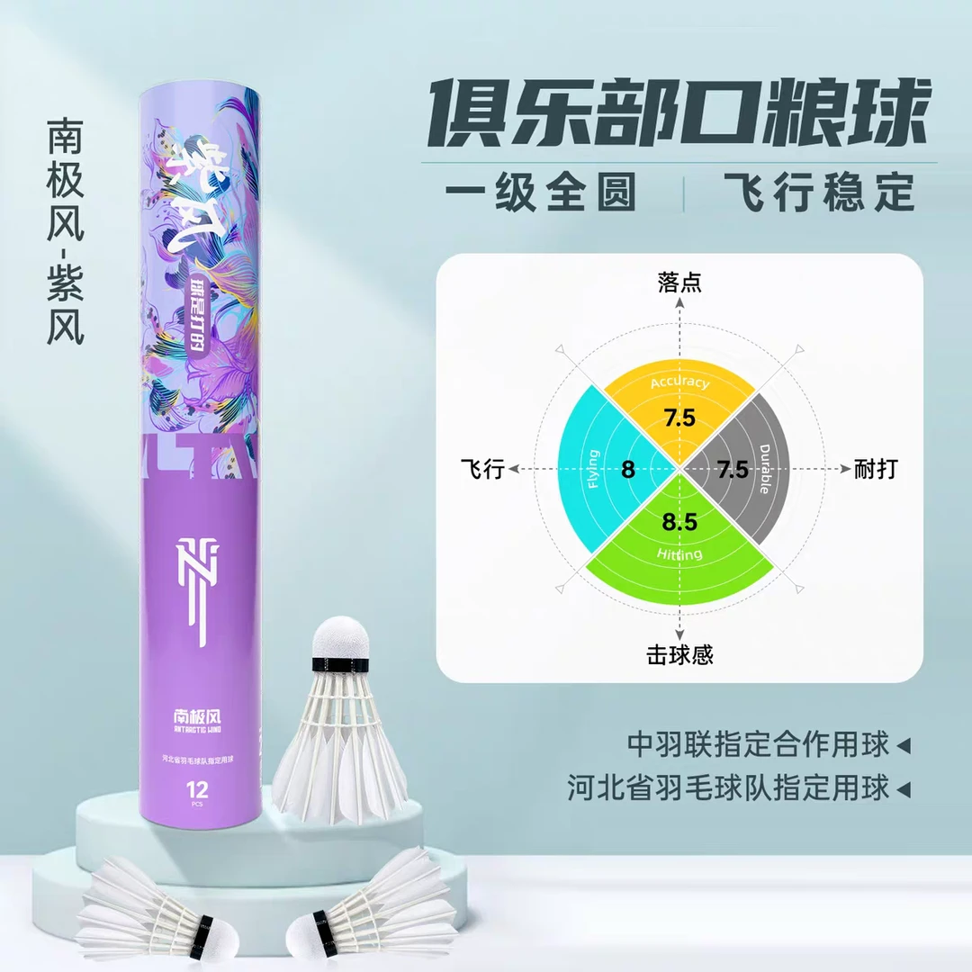 南极风羽毛球 紫风鹚鸪鸭拉直一二级官方正品室内外比赛训练用球