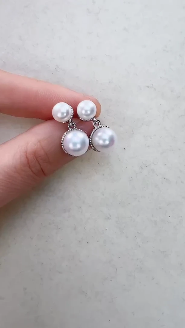 【闪购商品】淡水珍珠耳饰合金双珠灵动银色