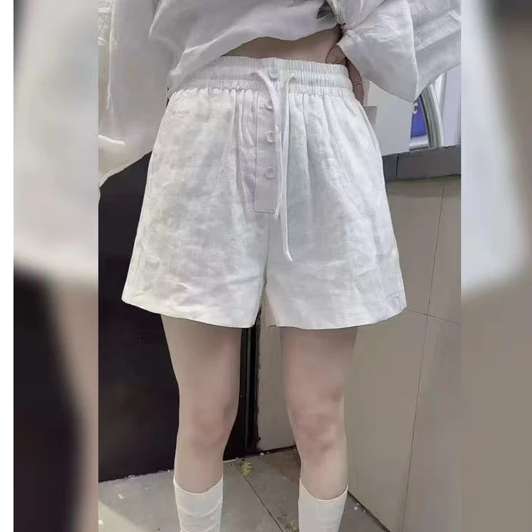 D1119夏季薄款洋气百搭休闲抽绳纽扣短裤