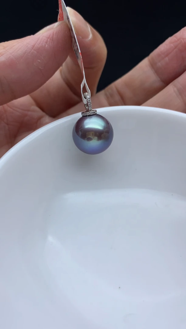 18K金镶嵌FF淡水珍珠特选紫珠吊坠（赠链）13~14mm