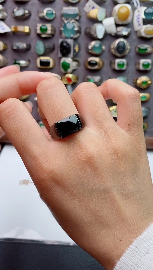 银S925镶嵌戒指翡翠天然翡翠男戒