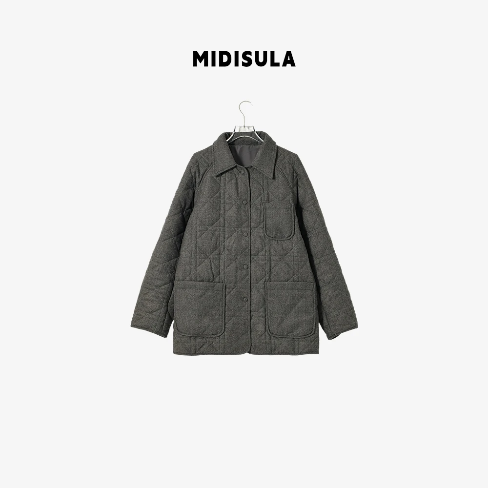 MDSL·高端欧货秋冬时尚方格翻领单排扣宽松休闲棉服外套#02242