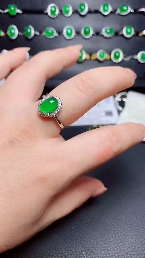 银S925镶嵌戒指翡翠天然翡翠A货s925银镶