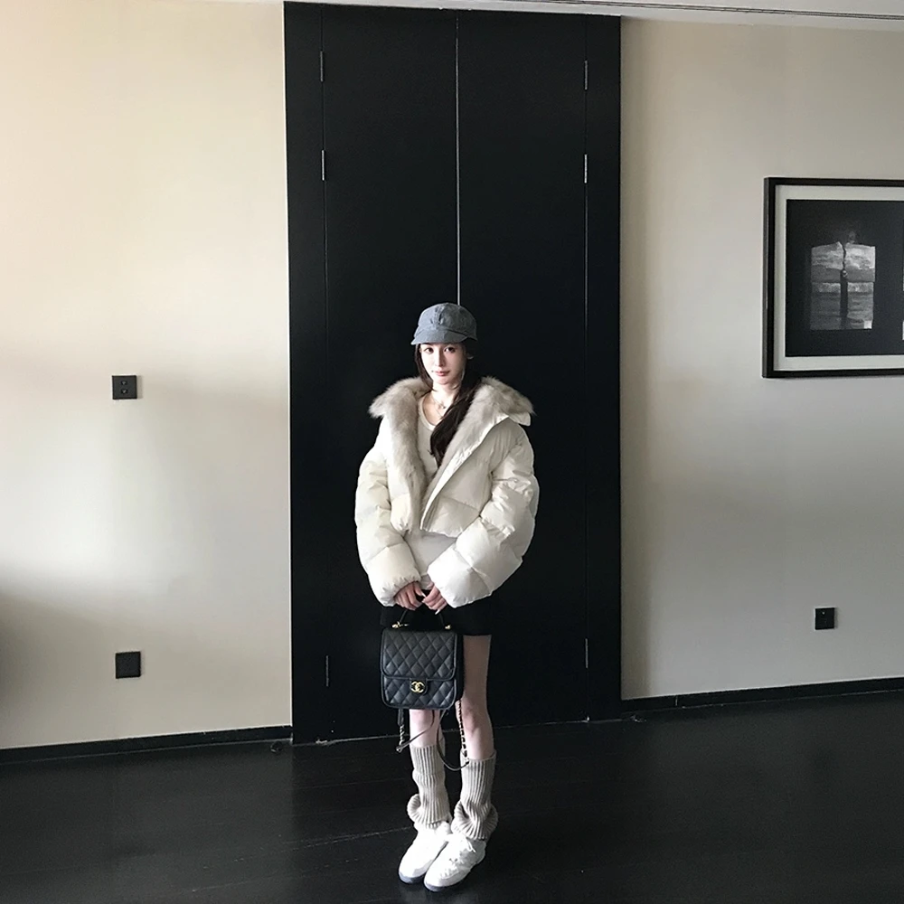 轻绒欧包韩系大毛领冬季新款短款棉服女加厚小个子皮草面包服外套