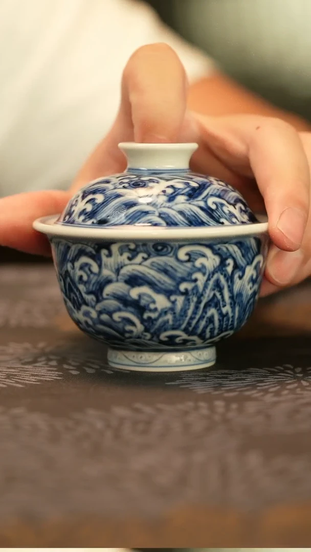 垂虹慕古江崖海水元宝盖碗