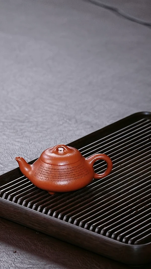 茶杯紫砂汉棠石瓢 朱泥大红袍 刻绘 田玲