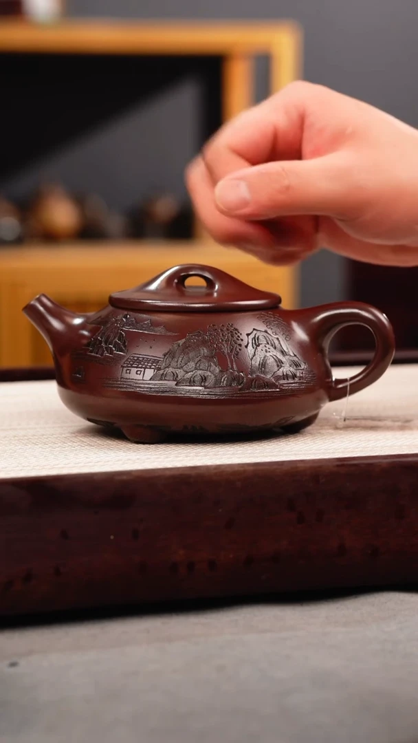 茶杯紫砂石红 景舟石瓢 观山