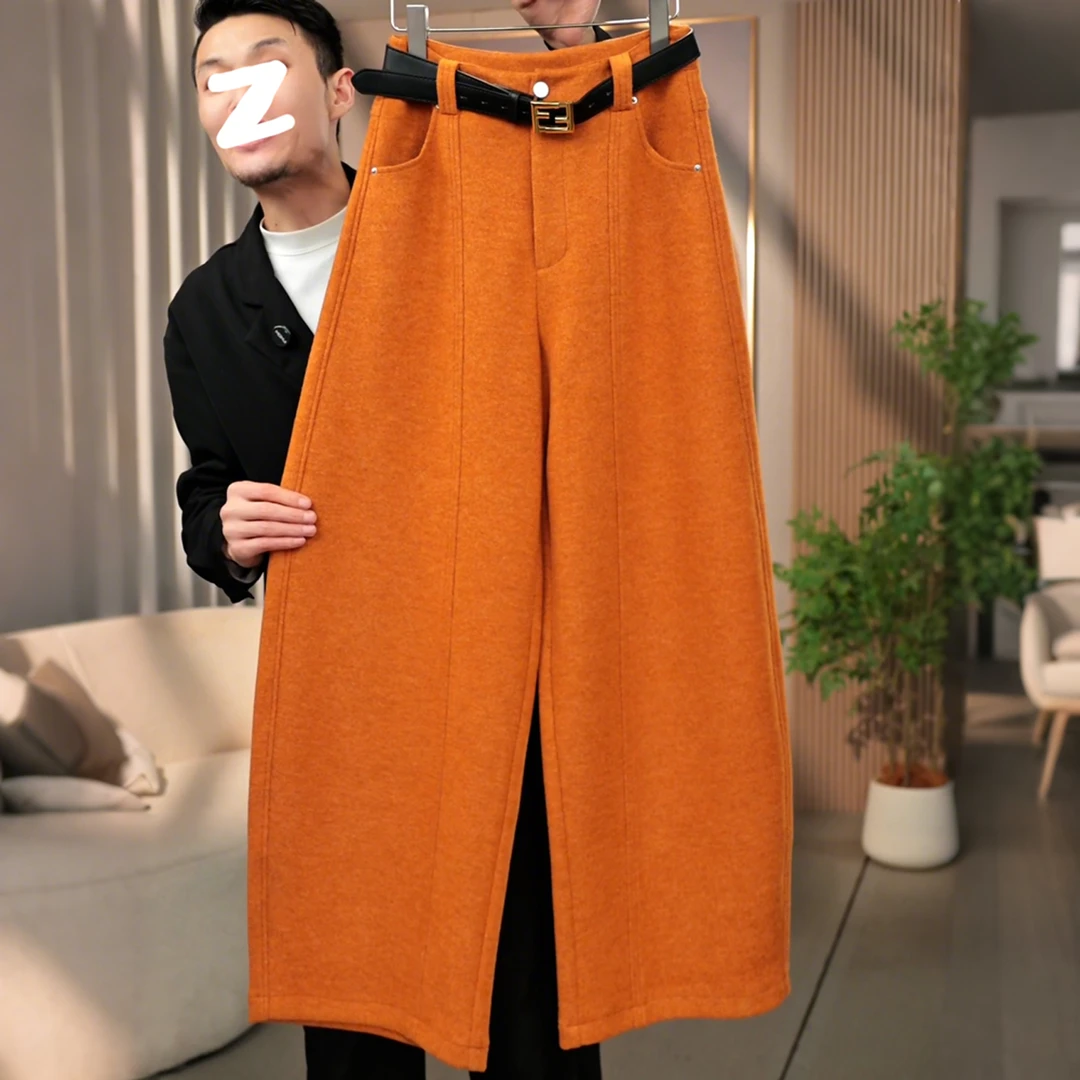 设计感时尚百搭高腰休闲裤女2025秋冬新款休闲简约纯色阔腿裤长裤