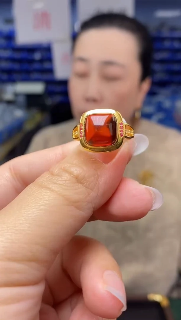 银S925镶嵌琥珀戒指JZ3348