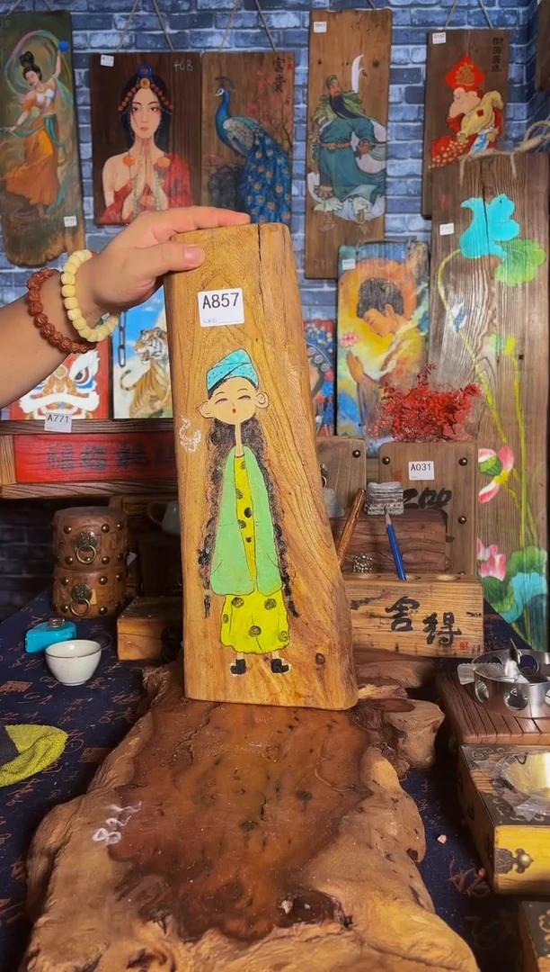风化老门板丙烯画挂画
