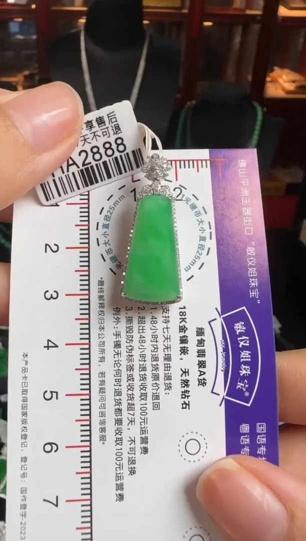 颈饰18K金镶嵌翡翠HA2888冰绿无事牌