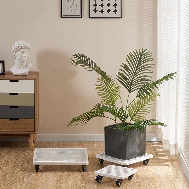 加厚长方形铁艺花盆托盘带轮移动底座万向轮滚轮花盆底托盘带轮