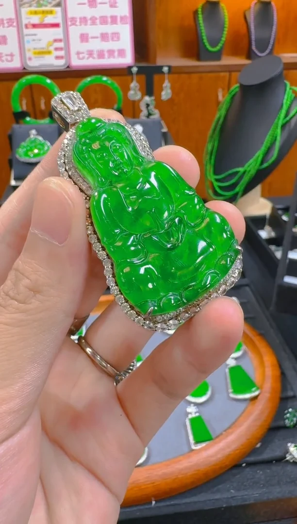 翡翠银S925镶嵌吊坠(赠链)天然a货翡翠