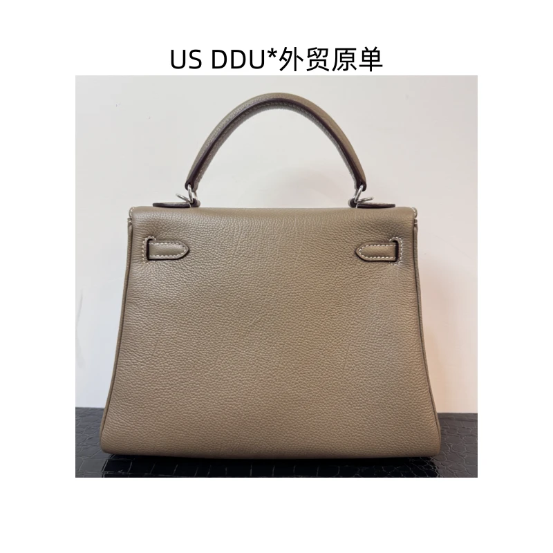 A190 大象灰银扣凯莉25内缝颈纹togo皮手提包3131/D014