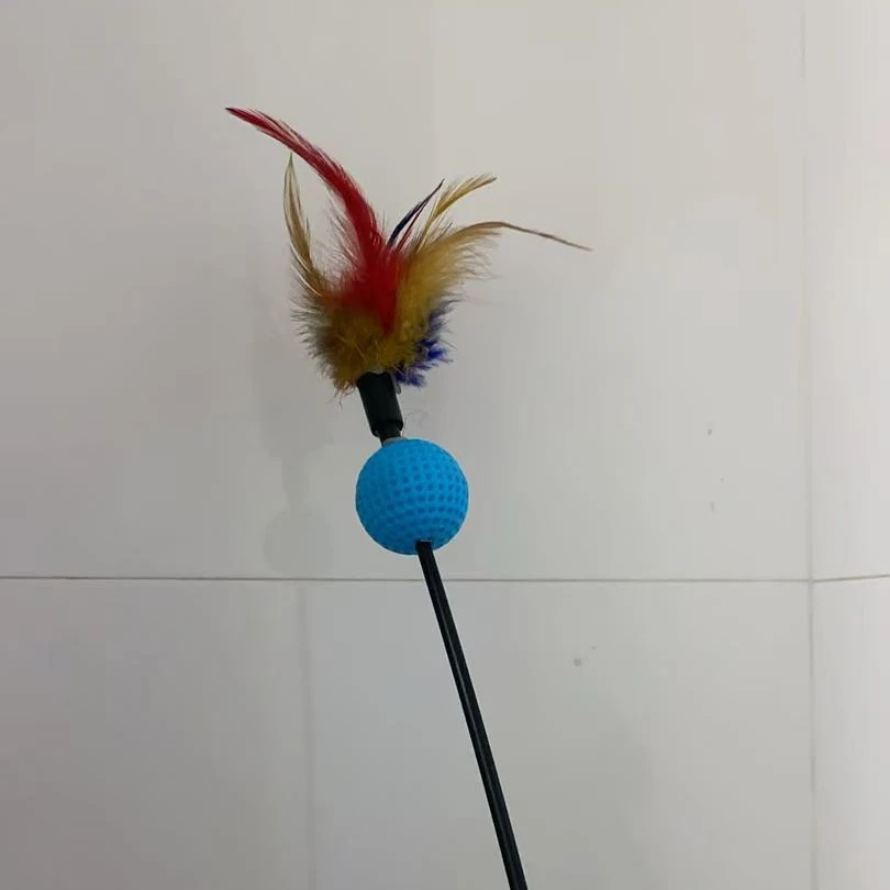 长杆高尔夫球羽毛逗猫棒彩虹球沙沙响趣味猫玩具