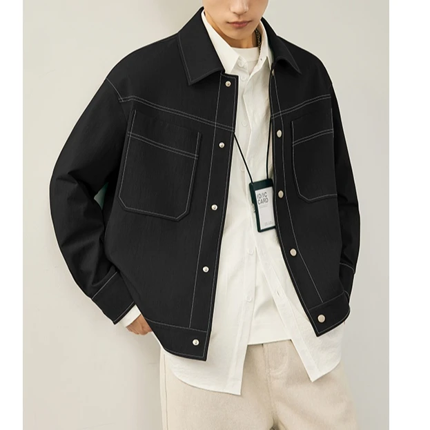 梵基弗奈男士夹克春秋季行政高端男装外套宽松休闲工装翻领男上衣