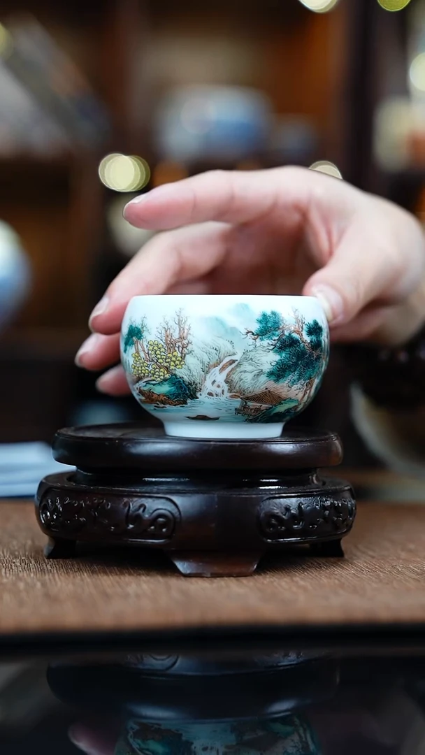 新彩青绿山水罗汉杯