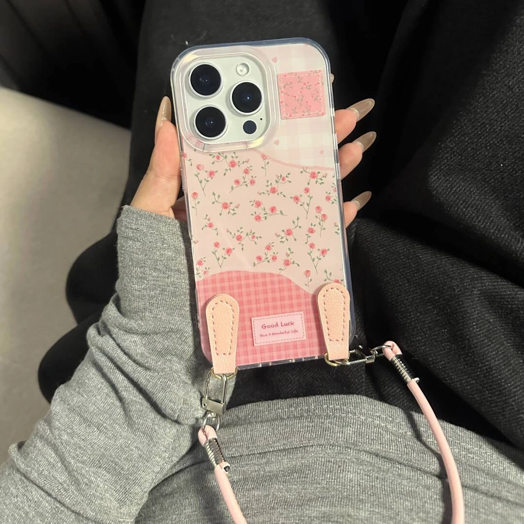 小清新格纹小碎花适用苹果16手机壳iphone15小众14promax少女心13