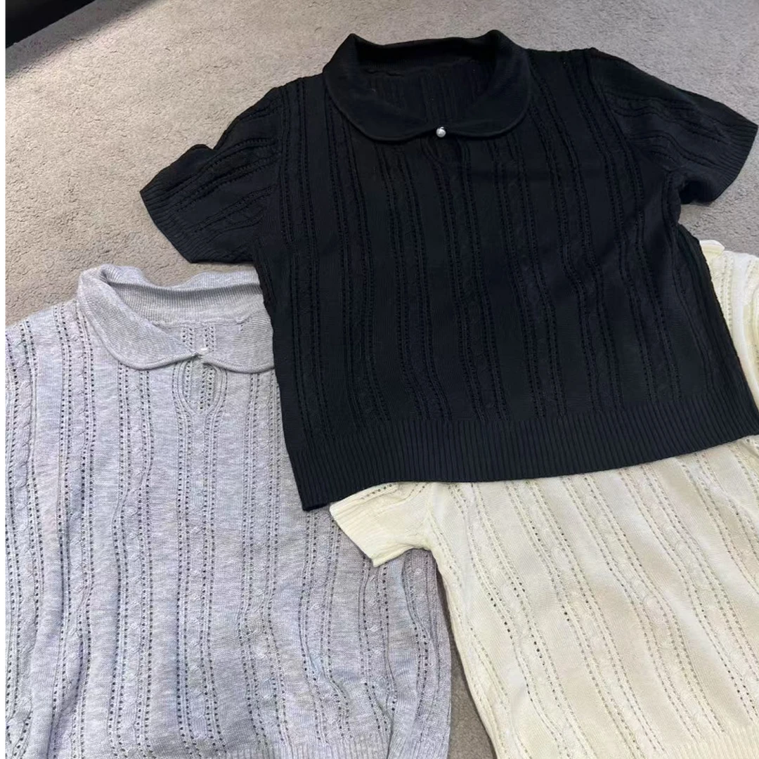 时尚镂空娃娃领针织短袖 5232