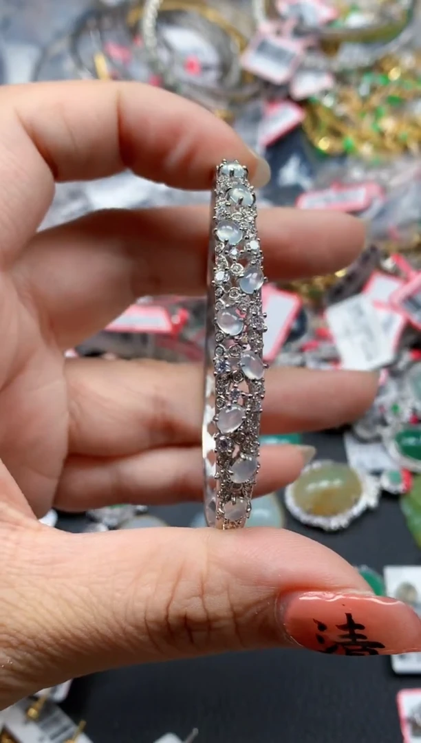 银S925镶嵌戒指翡翠天然A货缅甸翡翠