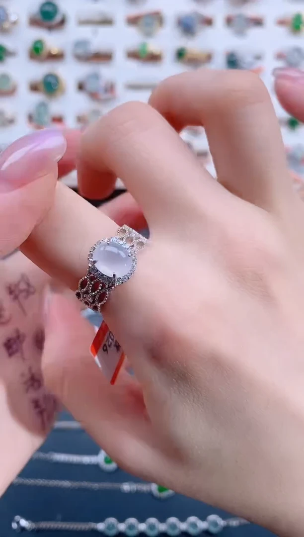 翡翠戒指银S925镶嵌天然翡翠