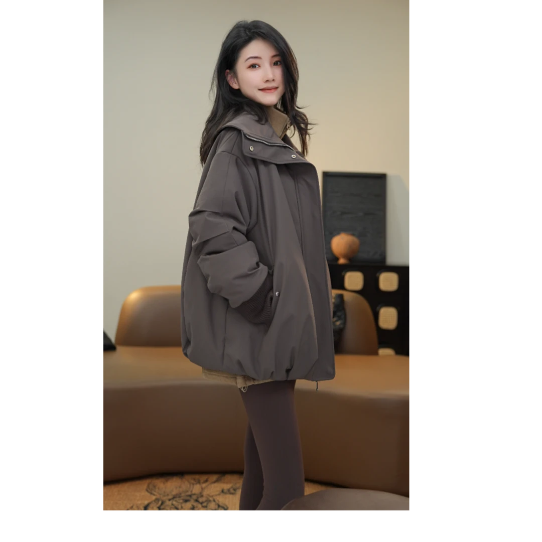 小乖逃时尚棉服咖色外套ET绒斜口袋美式风秋冬三折叠袖防风N95280