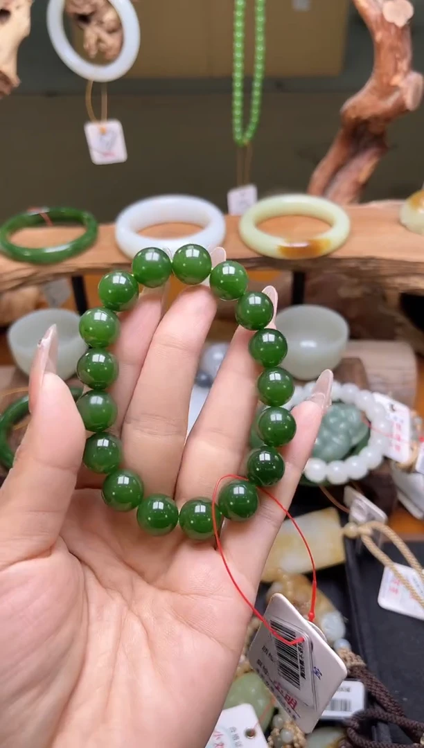 未镶嵌手串和田玉卡12俄七碧玉 圆珠 9010865