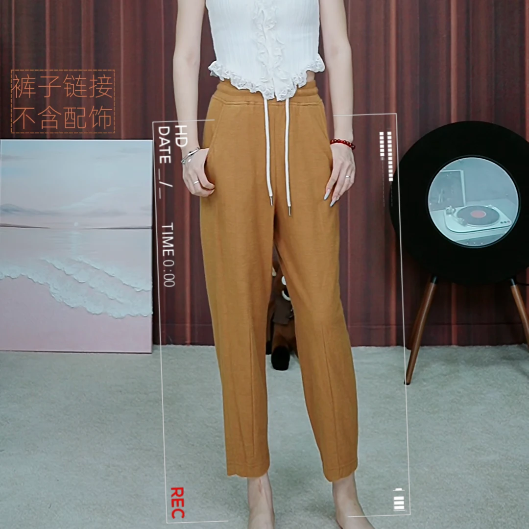 4长裤秋季女士口袋休闲九分裤纯色简约常规中腰休闲裤女装设计师